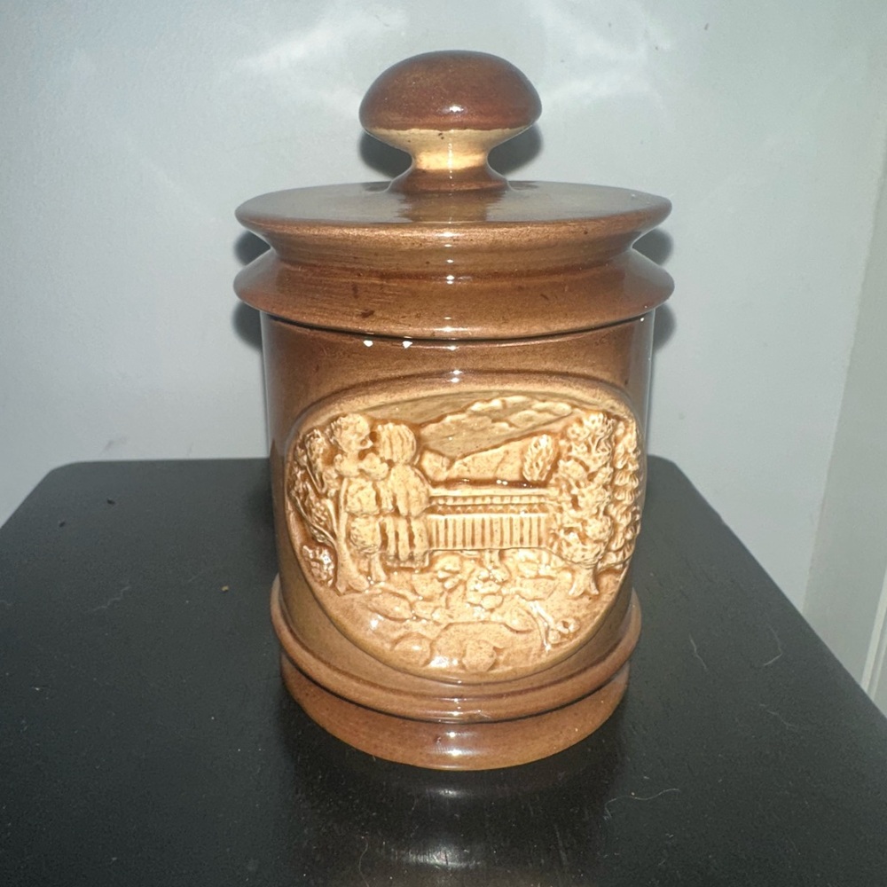 Vintage Brown Ceramic Canister with Lid
